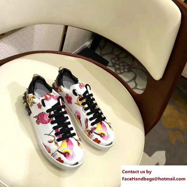 Dolce  &  Gabbana Leather Sneakers Rose Print White/Black 2017